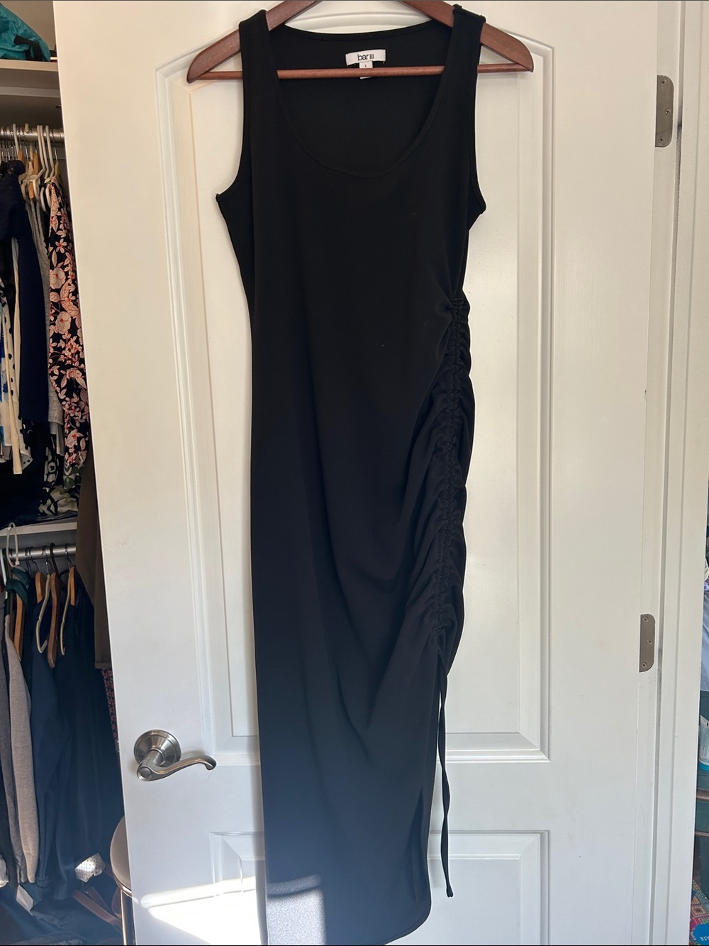 Bar III Black Sleeveless Ruched-Side Maxi Dress